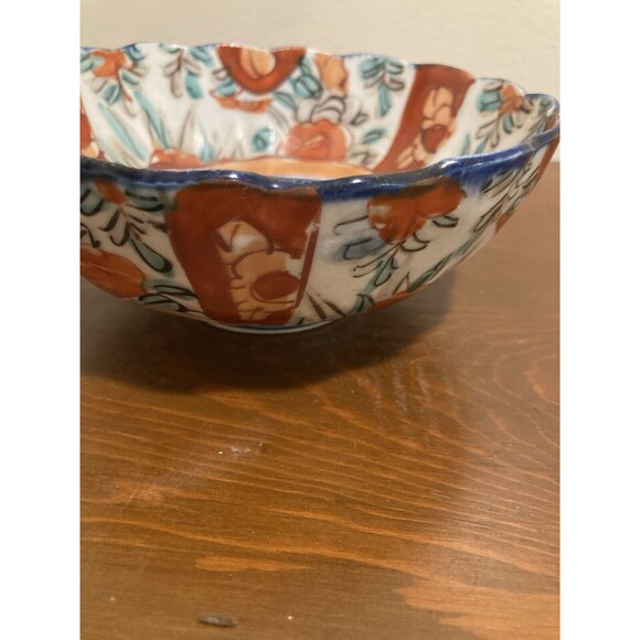 Vintage Japanese Imari Bowl Porcelain Round Scalloped Edges Pedestal 6" x 2.5" - Picture 8 of 15